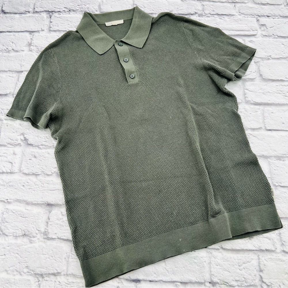 Onia Mens Polo Sweater Small Grey Short Sleeve Collared Textured Casual